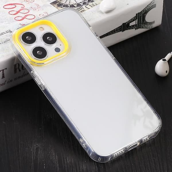 Til iPhone 13 Pro Macaron Linseramme Gennemsigtig TPU Telefoncover (gul)