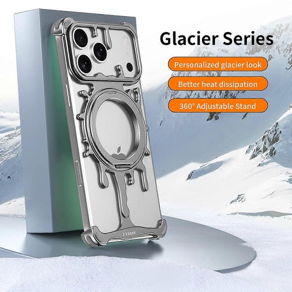 Glacier Series för iPhone 17 Pro Max Bumperfodral Roterande Stöd Metalltelefonfodral Kompatibel med