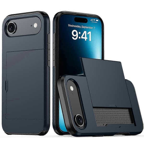 For iPhone 17 Air Deksel med Kortholder TPU + PC Telefon Bakdeksel - Marineblå