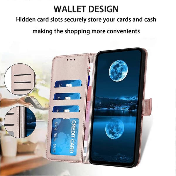 Til iPhone 17 Air Etui Stativ Pung Læder Telefoncover med Rem - Rosaguld