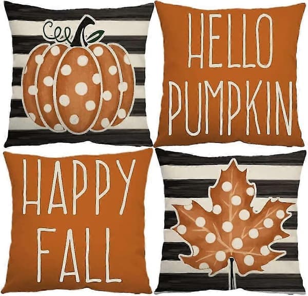 Halloween Pyntepudebetræk 18 X 18\" Sæt Med 4 Happy Fall Hello Pumpkin Halloween Sofa Seng