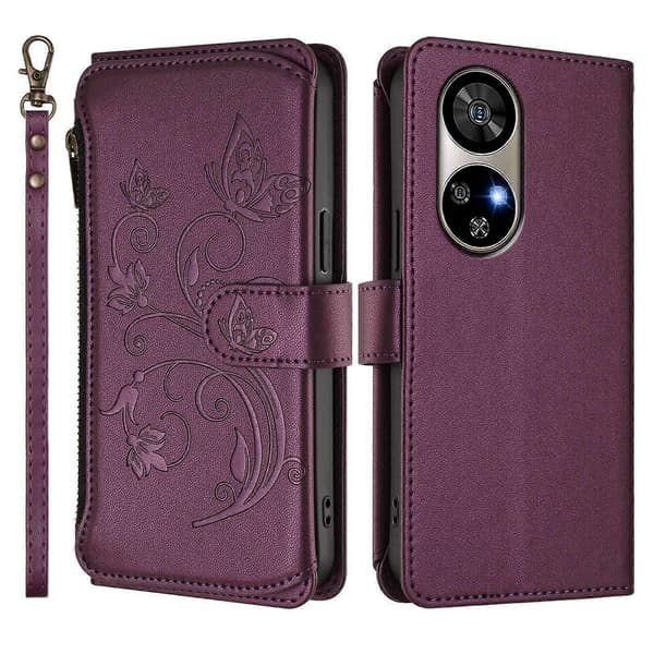 Fjäril Kärlek Blomma Multi-kort Dragkedja Plånbok Läder Telefonfodral (För Ulefone Note 17 Pro)