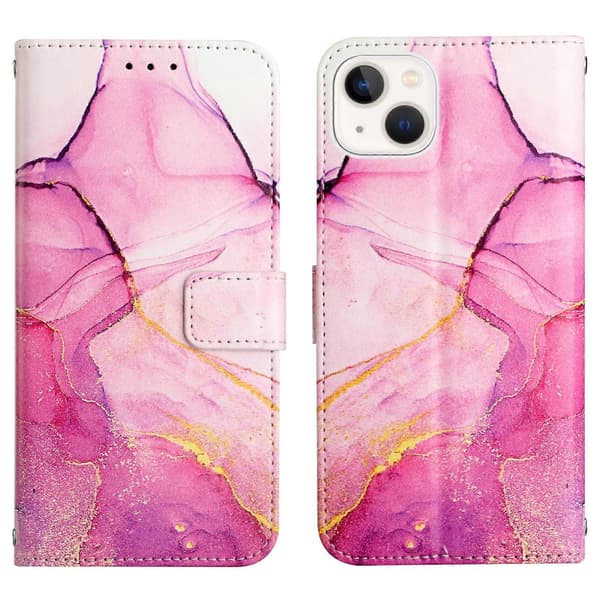 For iPhone 13 PT003 Marmormønster Flip Skinntelefonveske