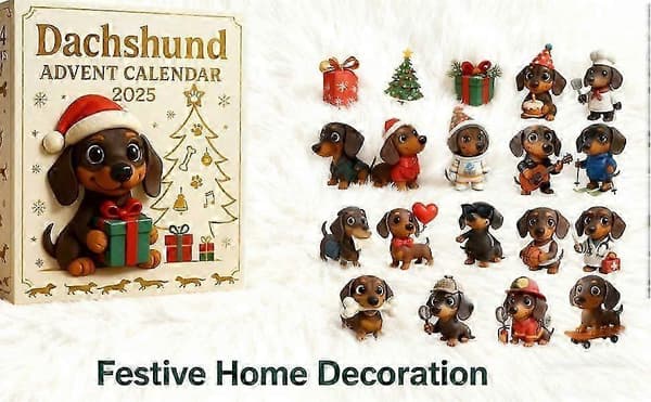 Hlraizz Dachshund adventskalender - 24 dagers jule-nedtelling akrylpynt for festlig juledekor