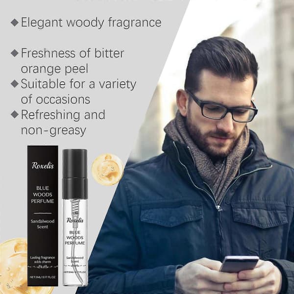 Blue Wood Cologne for men, langvarig sandeltre- og sitrusduft, 5 ml spray for elegant hverdagsbruk