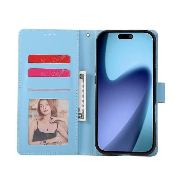 Compatible For iPhone 17 Air Case Painted Marble Pattern Leather Phone Cover With Wrist Strap
