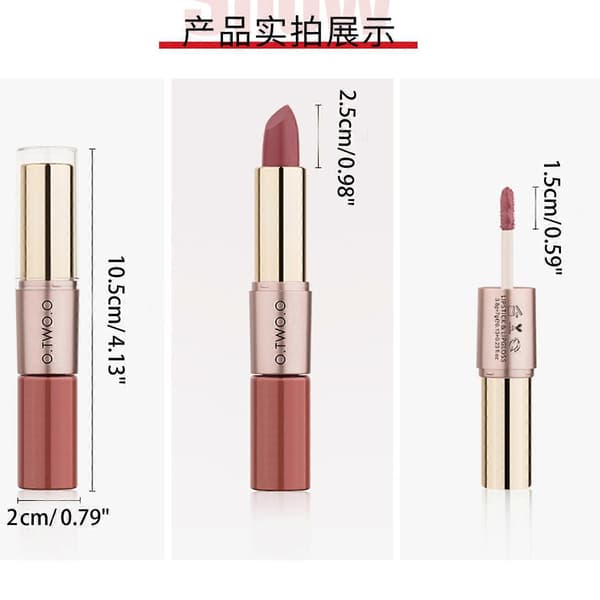2 i 1 Lipgloss og Læbestift Fløjlsbløde Matte Flydende Læbestifter + Glat Lipgloss