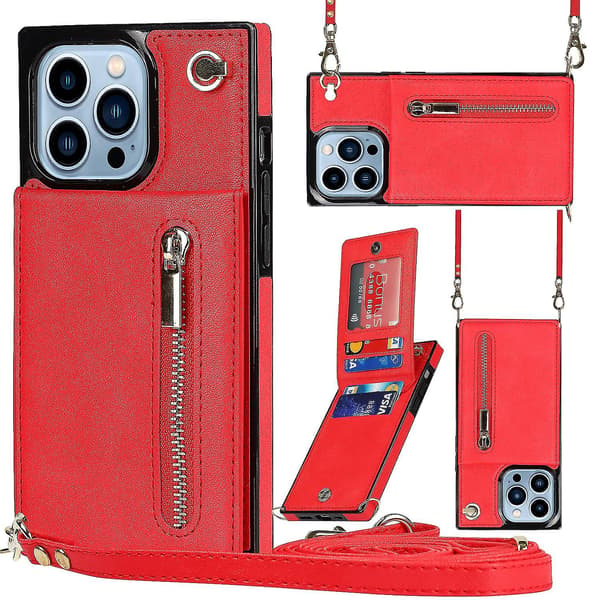 Cross-body lynlås telefoncover til iPhone 13 Pro Max rød