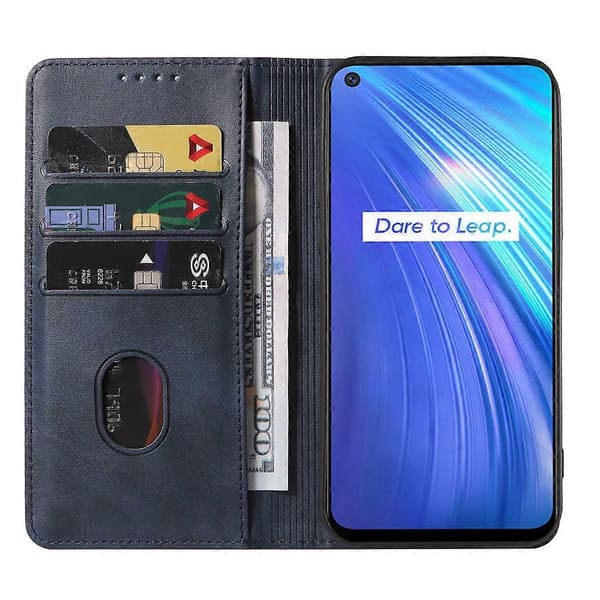 Magnetiskt läderfodral för Realme 6 (Blå)