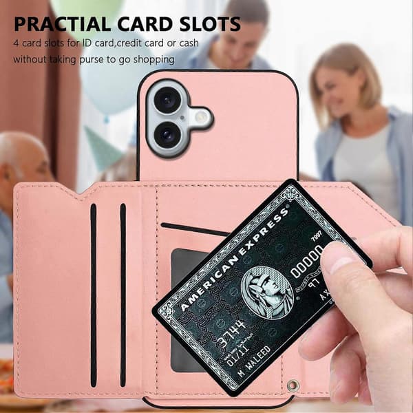 Stötsäkert plånboksfodral för iPhone 16 Plus Magnetisk stängning Kortplatser med axelremsskydd Kompatibel med iPhone 16 Plus