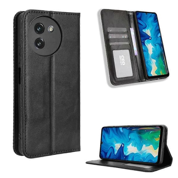 Magnetisk spænde retro tekstur læder telefoncover (sort, til Doogee Note 59 / Note 59 Pro)