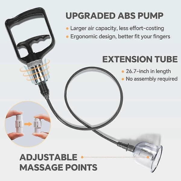 Cupping Terapi Sæt m/ 12 Massagekopper til Lindring af Rygsmerter Fysioterapi med Håndpumpe (Sort Håndpumpe, 12 KOPPER)