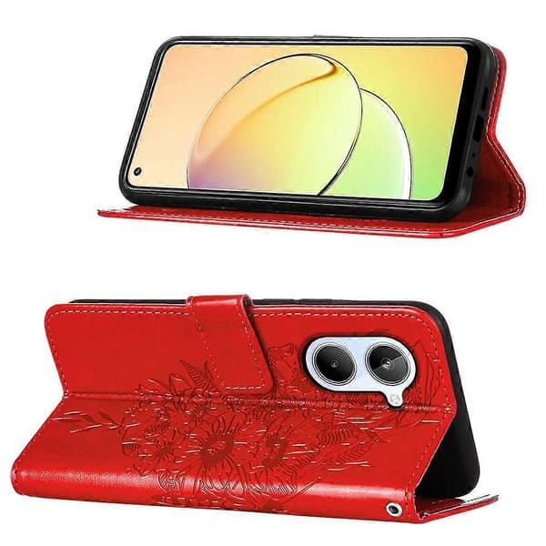 Til Realme 10 4G præget sommerfugl læder telefoncover