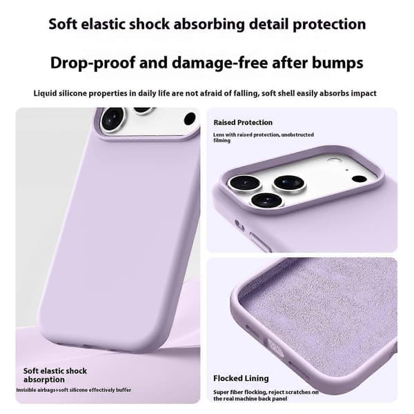 TKdaddy til iPhone 17 Pro-deksel Mykt mikrofiberfôr Flytende silikon + PC-telefondeksel Lys kaffe