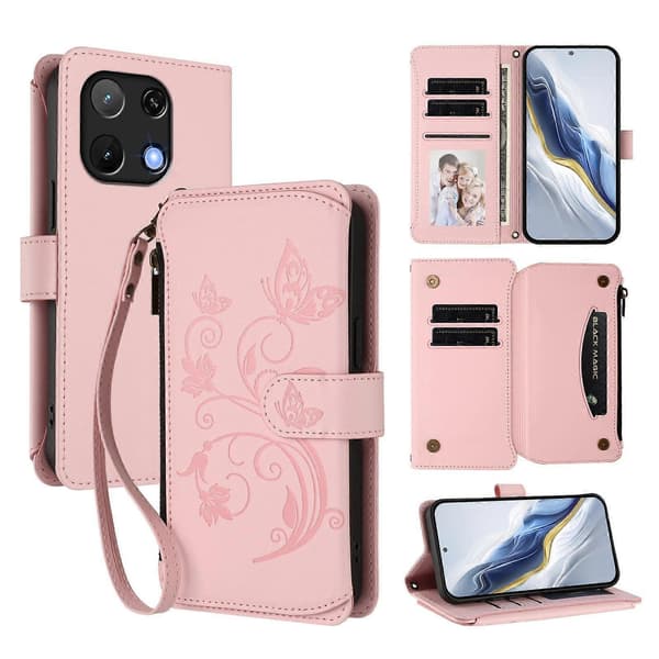 Fjäril Kärlek Blomma Multi-kort Dragkedja Plånbok Läder Telefonfodral (För Umidigi Note 90)