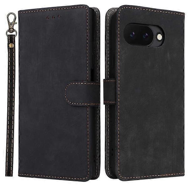 Til Google Pixel 9a Pung Etui PU Læder Cover Stand View (Sort)