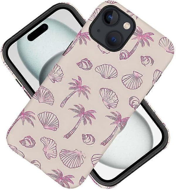 1 stk. Shell Palm Tree Beach telefoncover, til iPhone 13 til piger og kvinder