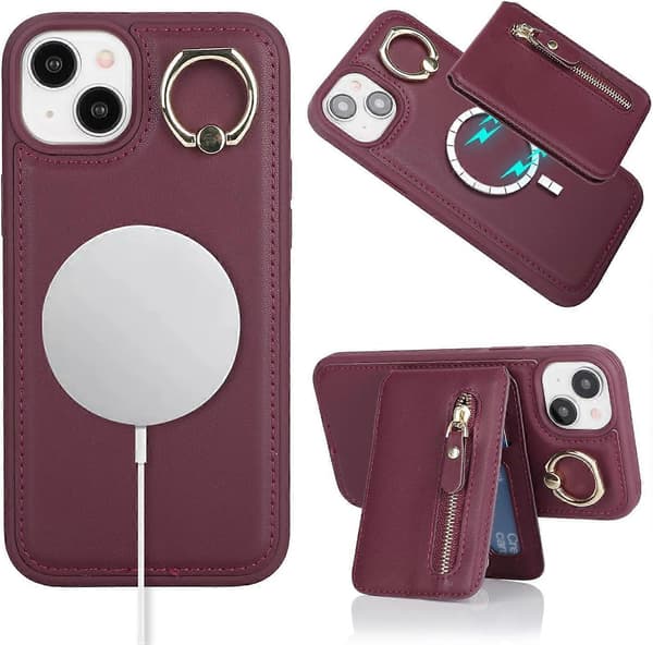 iPhone 13 Nahkakotelo - Viininpunainen