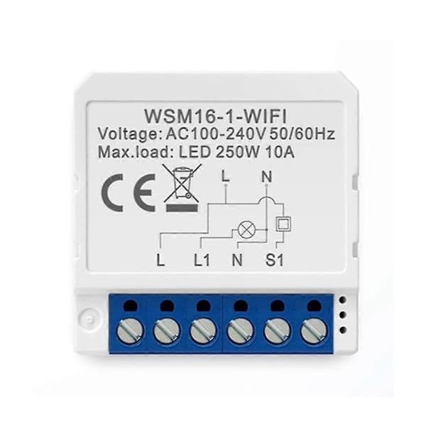 Wifi Smart Lysbrytermodul, Tuya App Fjernkontroll 2-veis Kontroll 1 Mini DIY Bryter Fungerer for Google