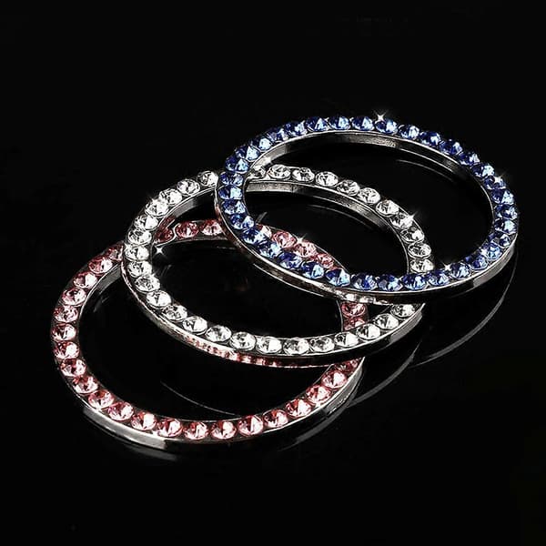 Diamant Bilmotor Start Stopp Tryckknapp Switch Skydd Ring Trim Biltillbehör (Vit)