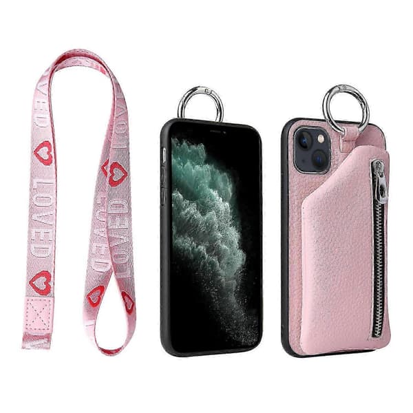 Lompakkokotelo iPhone 13 -kotelo, iPhone 13 -kotelo, vaaleanpunainen