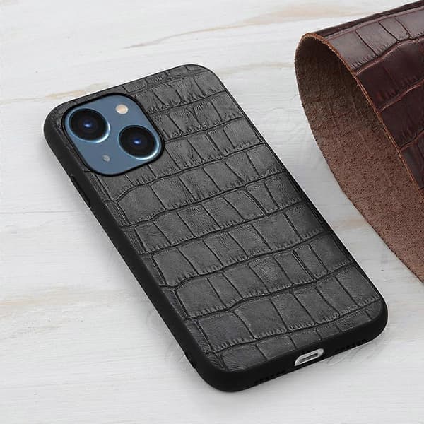 Til iPhone 14 Krokodille Tekstur Læder Telefoncover (Sort)