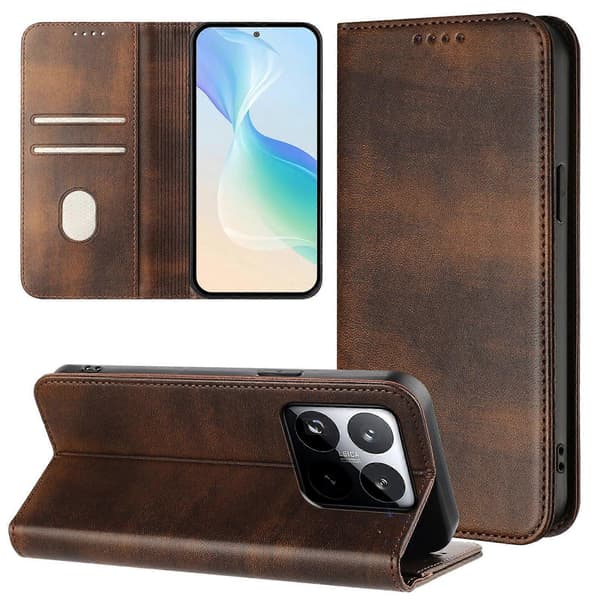 Plånboksfodral för Xiaomi 15T Retro Textur Läder Telefonskal (Brun)