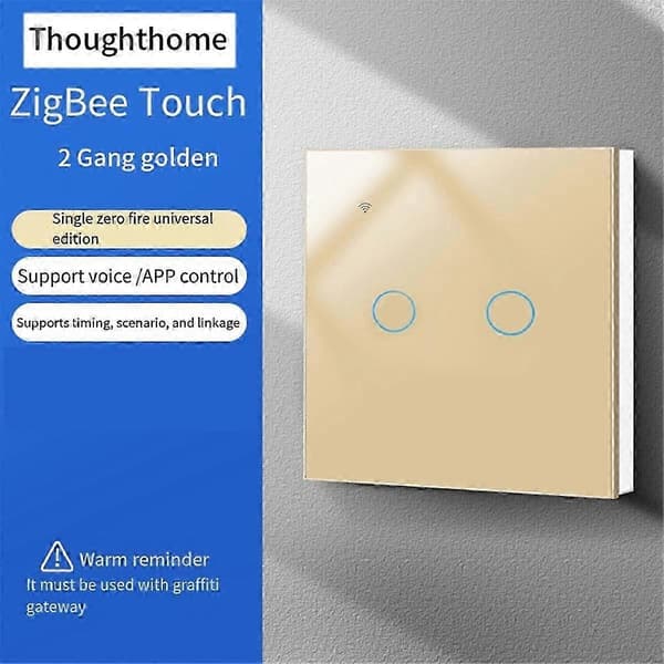 Tuya Zigbee Smartbryter Berøringslysbryter Enkel Null Brannlinje Universal 2 Bryter Gull