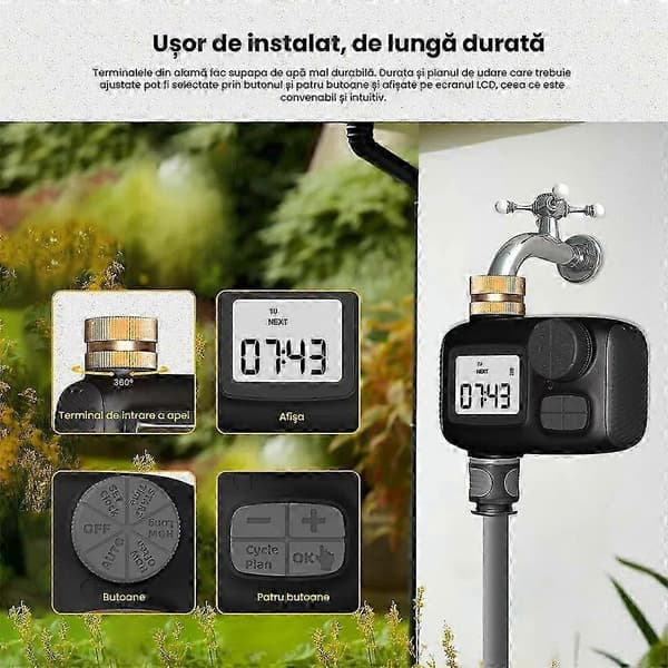 Trädgårds-/gräsbevattningskontroller, lämplig för vissa märken, regnsensor, LCD-display, svart