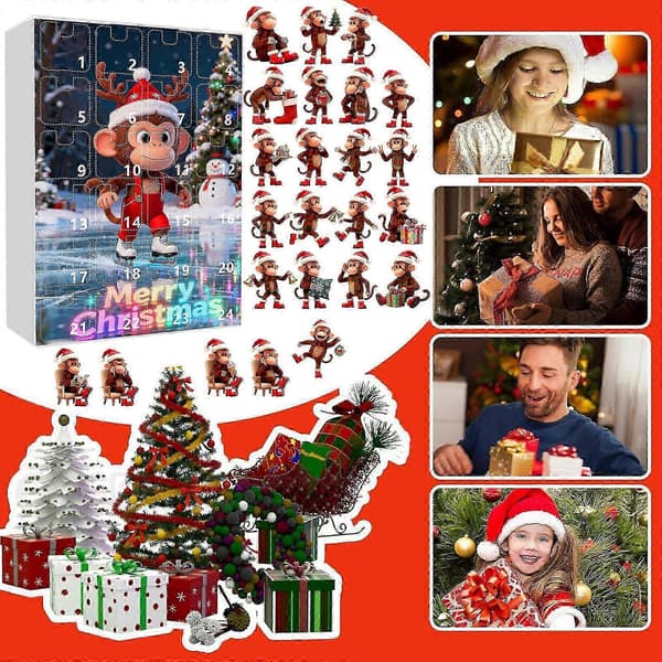 2025 Jule-nedtælling Blind Box Jule-glad abe vedhæng Juletræskalender Blind Box