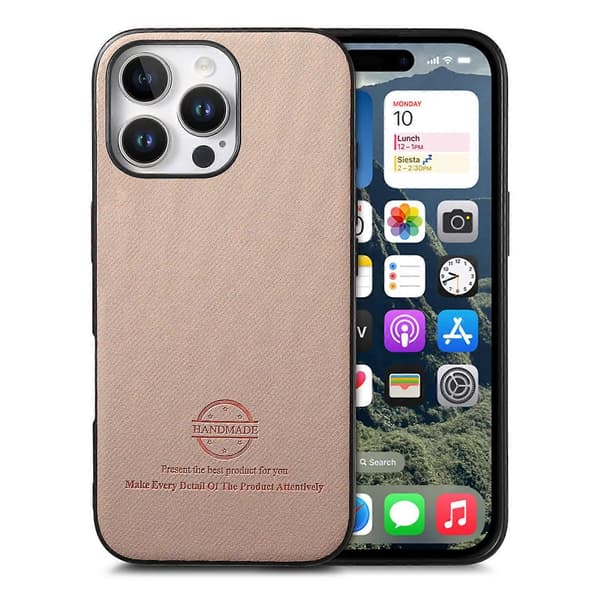 För iPhone 16 Pro Läder Telefon Baksida med Tygtextur