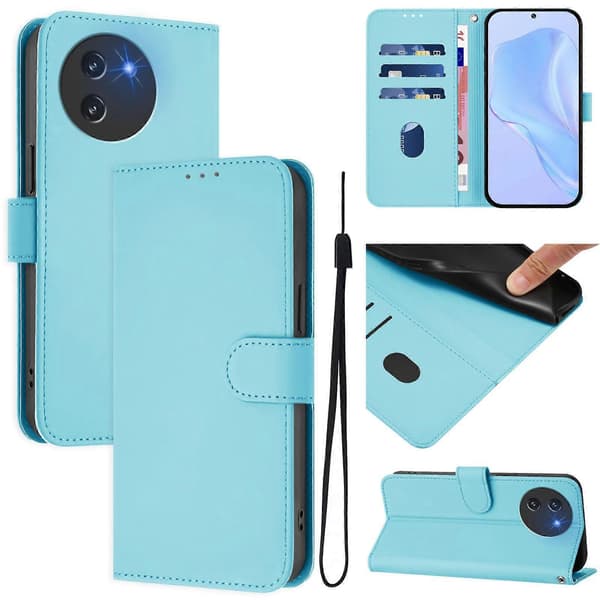 Hudfølelse Ensfarget Skinntelefonveske med Snor (For Doogee Note 59 / Note 59 Pro)