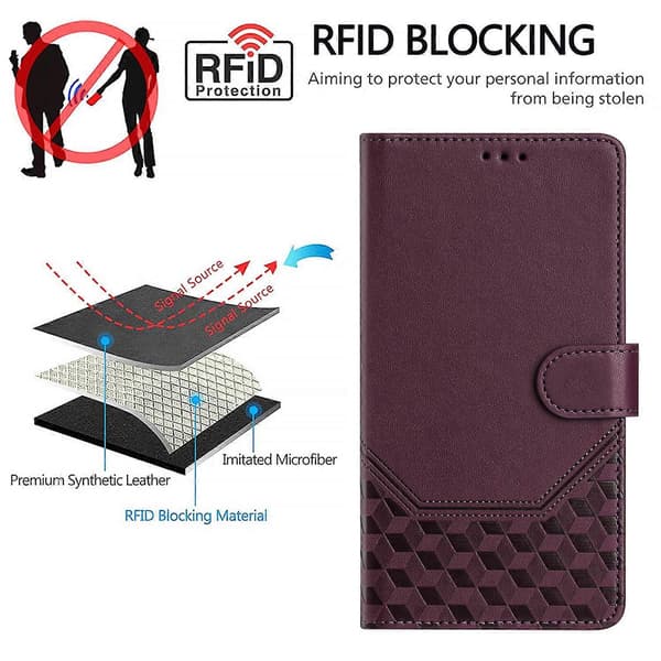 Til iPhone 17 Air Etui Præget Honeycomb RFID Blokerende Læder Telefoncover med Rem
