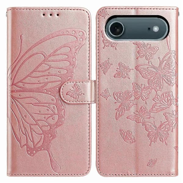 Compatible for iPhone 17 Air Case Butterfly Printed Wallet Stand PU Leather Flip Phone Cover With Strap