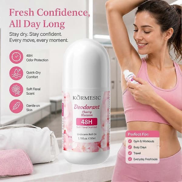 Blomsterdeodorant Roll-On Sett 48H Luktkontroll med Lavendel Rose Kirsebær