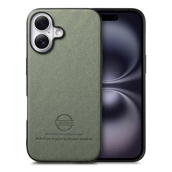 För iPhone 16 Läder Telefon Baksida med Tygyta