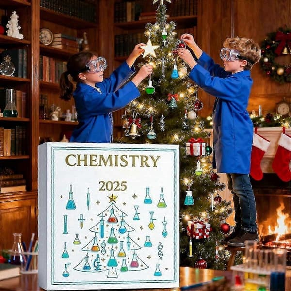 Daglig kjemi-eksperimenter 2025 adventskalender: 24 dagers nedtelling til jul med 2D akryl vitenskapsanheng og eksperimentsett