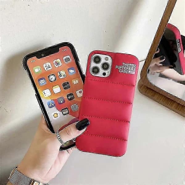 Vinter dunjacka 3d Puffer Mjukt tyg Telefonfodral för Apple Iphone 11/12/13 Baksida