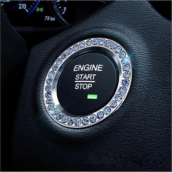 Diamant Bilmotor Start Stopp Tryckknapp Switch Skydd Ring Trim Biltillbehör (Vit)