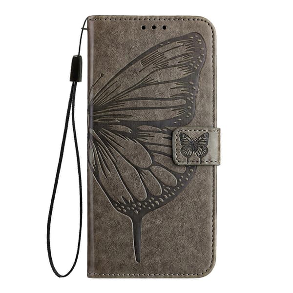 Præget sommerfugl læder telefoncover (til iPhone 16 Pro Max)