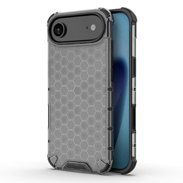 Til iPhone 17 Air Cover Honeycomb Form Stødsikkert PC TPU Telefoncover - Sort