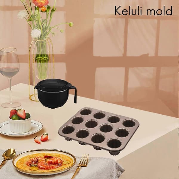 Caneléform kakeform, 12-hulls non-stick Canelé muffins bakeform cupcakeform for ovnsbaking (Champagne Gold)