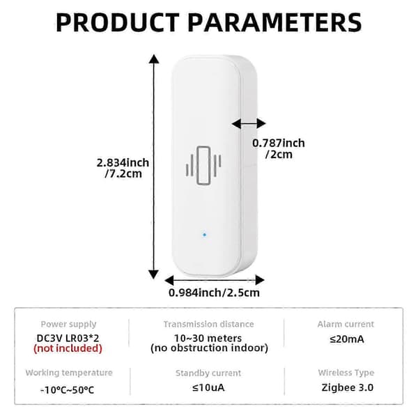 2X Tuya Smart Vibrationssensor ZigBee Tuya Sensor Monitor App Kontrol Sikkerhedsbeskyttelse Zigbee Sensor