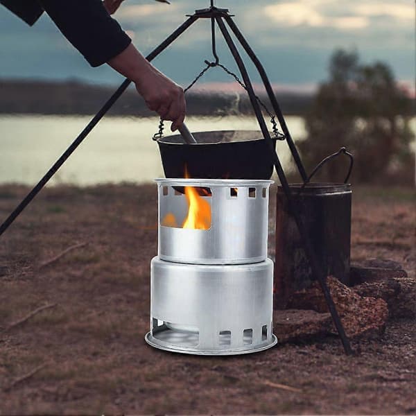 Bärbar vindtät utomhusvedspis i rostfritt stål för campingpicknick