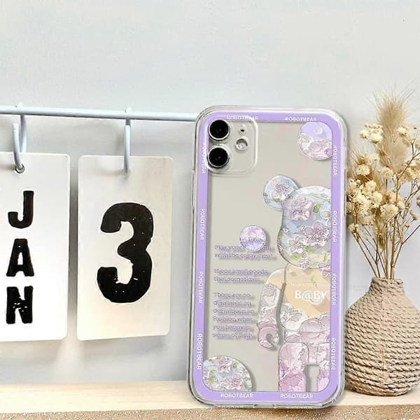 Violent Bear 3D Soft TPU Phone Case for iPhone 13 pro Max (Purple)