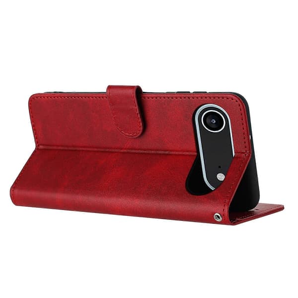 for iPhone 17 Air Case Flip Stand Calf Texture PU Leather Wallet Phone Cover With Strap - Red