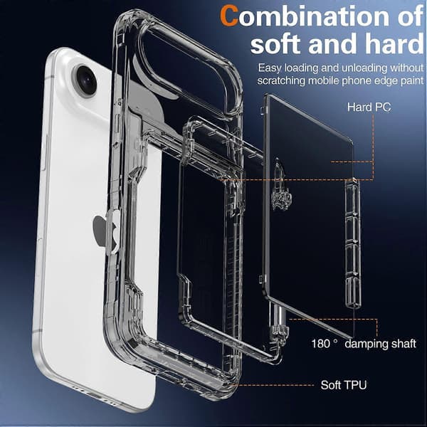 För iPhone 17 Air Clear Case PC+TPU Telefonfodral Korthållare Stativ