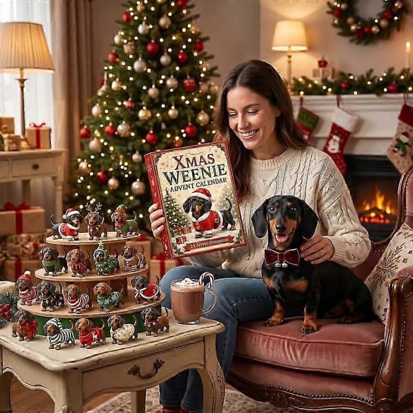 Hlraizz 3D Hunde-julekalender, 24 dages jule-nedtælling med søde hvalpefigurer, festlig juleoverraskelsesgave & julepynt til hundeelskere