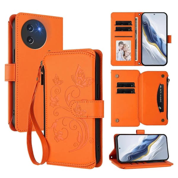 Fjäril Kärlek Blomma Multi-kort Dragkedja Plånbok Läder Telefonfodral (För Doogee Note 59 / Note 59 Pro)