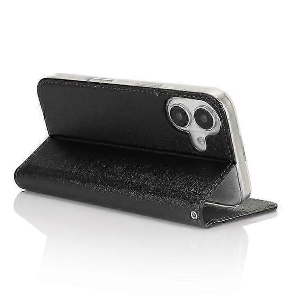 Magnetiskt vikbart telefonfodral för iPhone 16 PU-läder med silkestextur och kortplats
